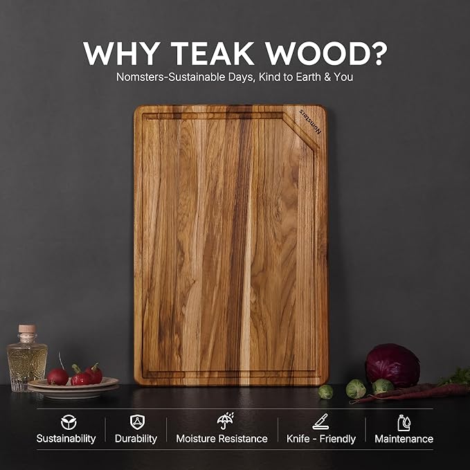 Extra Large Teak Wood Cutting Board for Kitchen 20inch Non Slip Feet Heavy Duty Butcher Block Chopping Board Nice Solid Thick Wooden Juice Groove Big XXL Large Best Hardwood Kitchen Counter Organic
