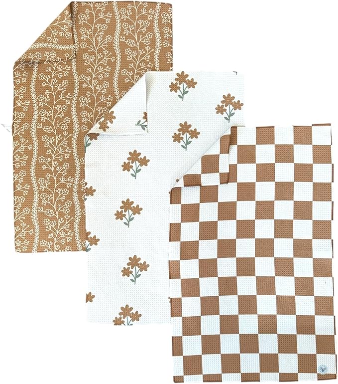 || 3 Pack|| Double Sided || Not Your Ordinary Dish Towels || Waffle Weave Microfiber || Highly Absorbent || Hanging Loop || Dish Cloths || Modern || Designer Prints (Coffee)