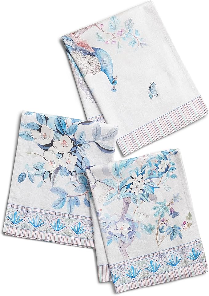 Maison d' Hermine Kitchen Towel 100% Combed Cotton Premium Set of 3 Kitchentowels Easter Tea Towels (20"x27.50") for Table Cleaning, Dining, Buffet Parties & Wedding Use - Peacock Utopia