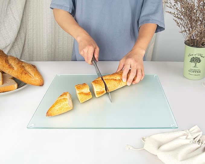Kitchenville Glass Cutting Board 16"x12": Tempered Glass Kitchen Counter Protector - Durable- Scratch-Resistant, Heat-Proof - Design 6 - Woven Textured Design