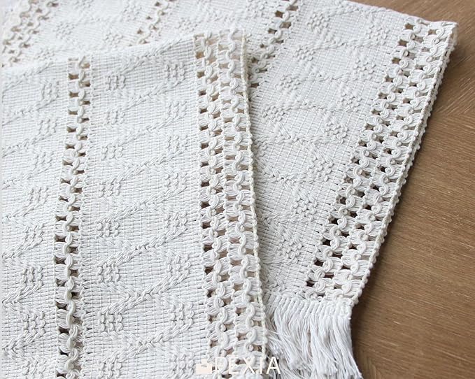 FEXIA Boho Placemats Set of 6, Macrame Table Decor and Farmhouse Style Placemats Natural Cotton Burlap, for Dining Table Kitchen