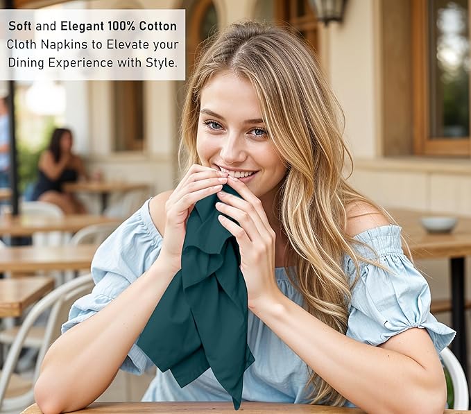 Ruvanti Cloth Napkins Set of 12, 18x18 Inches, 100% Cotton, Washable, Soft & Absorbent, Perfect for Wedding, Christmas, ‎Thanksgiving Dinners - Deep Teal