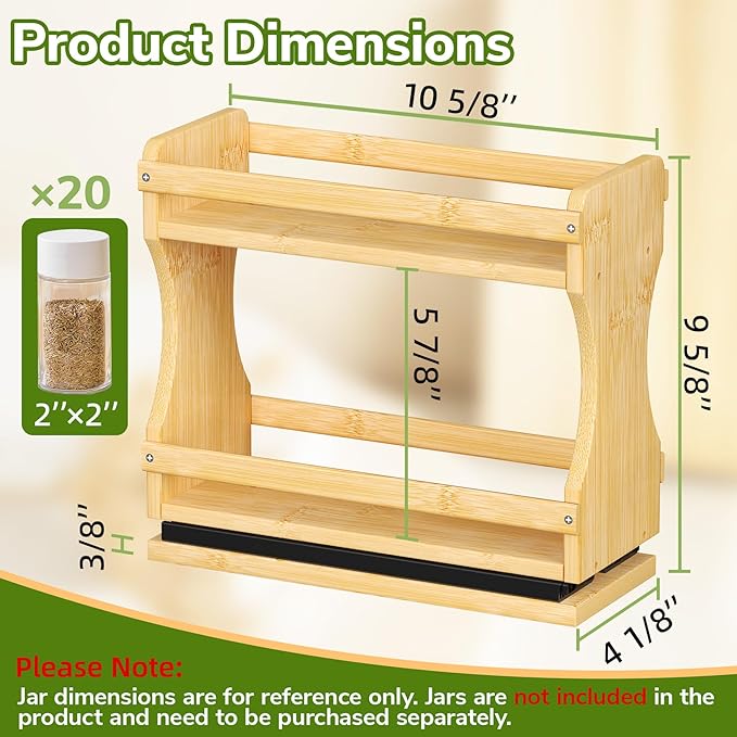 BAMEOS Pull Out Spice Rack Organizer for Cabinet, Bamboo Wide 4.2" Slide Out Seasoning Organizer for Kitchen, No Drill Anti-Tip Ball Bearing Silent Glides, Pantry Cabinet Organizer,Natural