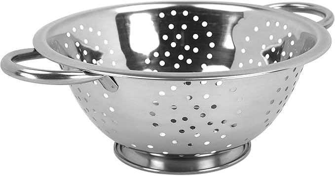 Metal Colander With Stainless Steel Finish By Home Basics, 5 QT | Medium Colander | With Easy-Grip Handles | Strainers and Colanders Perfect For Pasta and Veggies