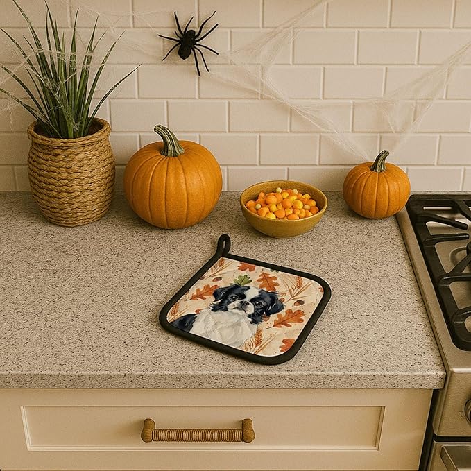 Caroline's Treasures Black and White Japanese Chin Heirloom Fall Pair of Pot Holders Pair 7.5x7.5 Quilted Insulated Hot Pads Decorative Kitchen Gift Made in USA