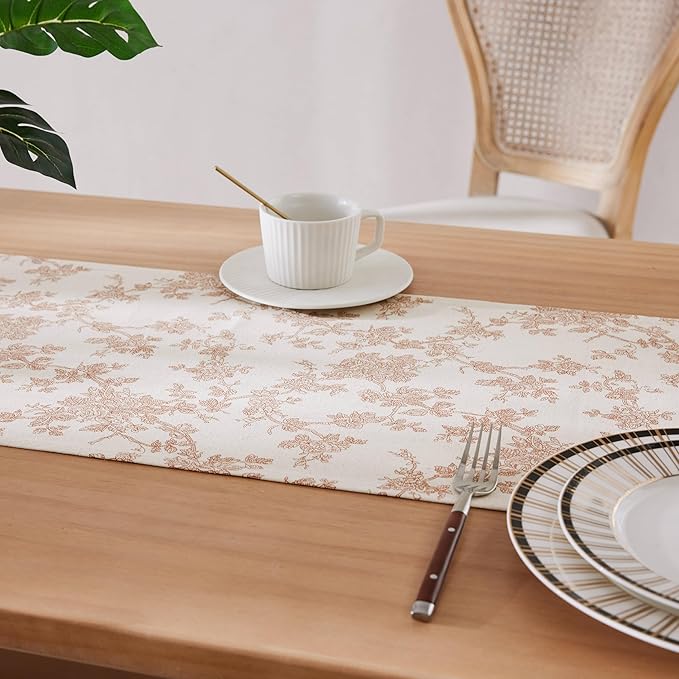 100% Cotton French Pastoral Table Runners, 13x60 Inch Terracota Farmhouse Table Runners 60 Inches Long, Vintage Flowers Print Home Decors