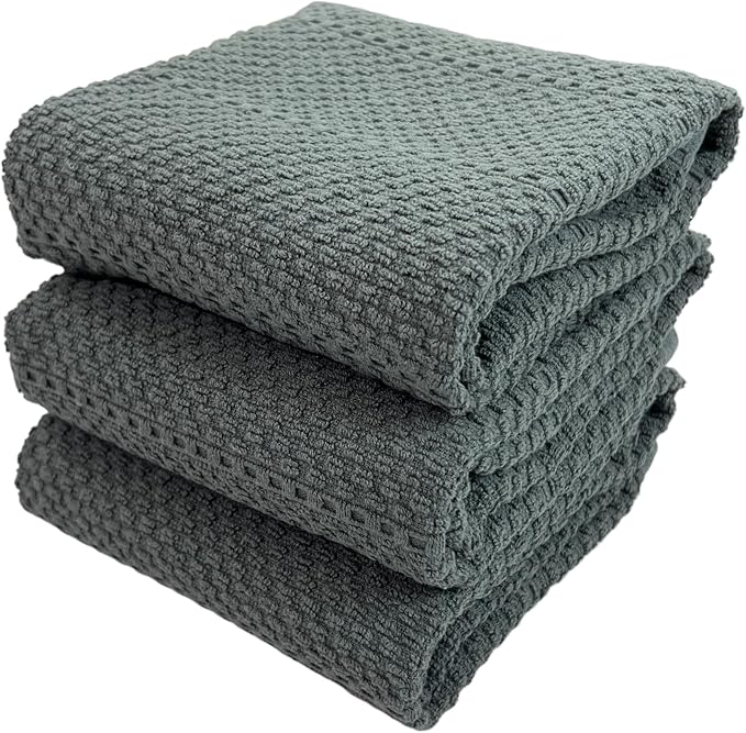 Serafina Home Dark Grey Gray Kitchen Hand Dish Towels: Oversized 28" x 18",100% Cotton Cloth Soft Cleaning Drying Absorbent Textured Design, Set of 3 Multipurpose for Everyday Use (Dark Grey)