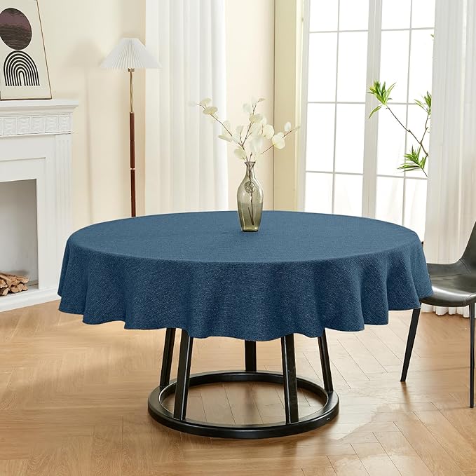 BALCONY & FALCON Round Tablecloth Washable Wrinkle Resistant and Water Proof Table Cloth Decorative Linen Fabric Tablecloth for Dining Parties Kitchen Wedding and Outdoor Use(Navy Blue, 70" Round)