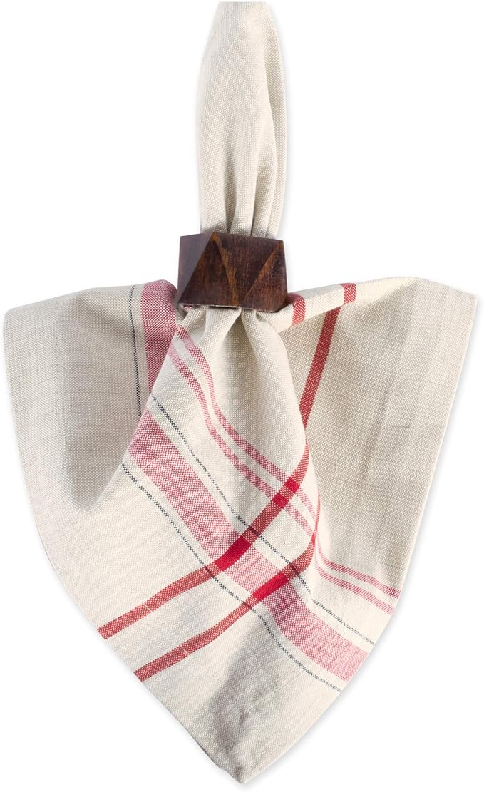 DII French Stripe Tabletop Collection Farmhouse Style Dining Table Linen Napkin Set, 20x20, Taupe/Red, 6 Piece