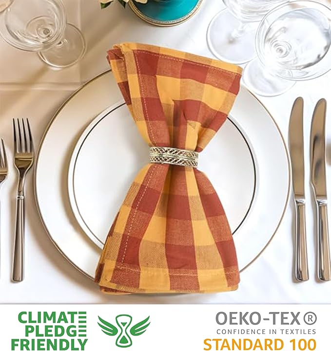 Urban Villa Cotton Dinner Napkins Set of 6, Highly Absorbent 20x20 Inches Premium Cloth Napkins Hotel Quality Reusable & Washable Table Dinner Napkins for Home & Weddings - Brick/Gold