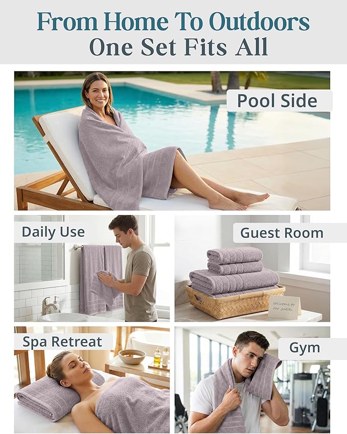 CASA PLATINO 100% Cotton Bath Towel Set 8 Pcs - Soft, Absorbent & Pre Shrunk - 2 Bath, 4 Washcloths, 2 Hand Towels for Bathroom - Machine Washable, OEKO TEX Certified & Sustainably Produced - Platinum