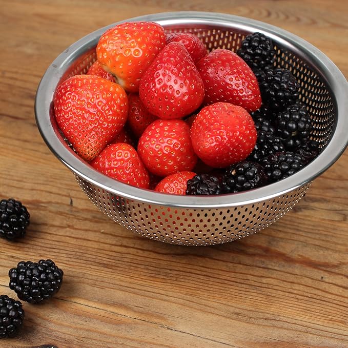 RSVP International Endurance Kitchen Collection Colander Strainer, Berry, Pierced Stainless Steel