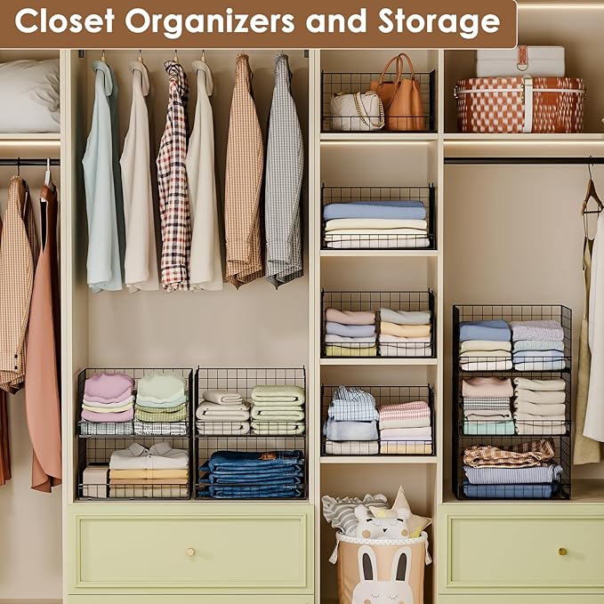 Yociyoga 3-Tier Stackable Closet Organizers and Storage Shelves, Foldable Closet Shelf Organizer, Stackable Storage Bins Drawers for Closet Organizer System, Black(Patent Pending)