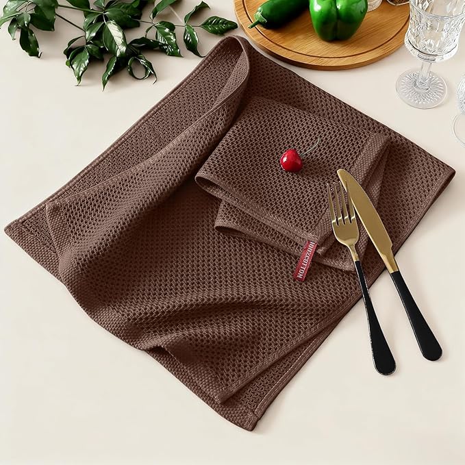 Kitinjoy 100% Cotton Kitchen Towels and Dishcloths Set, 8 Pack-13" x 28" and 12" x 12" Waffle Weave Dish Towels, Ultra Soft Absorbent Quick Drying Dish Rags, Coffee