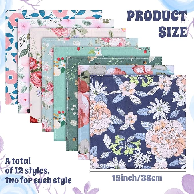 Tatuo Spring Flower Cotton Cloth Napkins Set of 24, 15 x 15 Inch Floral Dinner Napkins Soft Absorbent Washable for Family Cocktail Wedding Kitchen Dining Room Table Tea Party(Lovely Flowers)