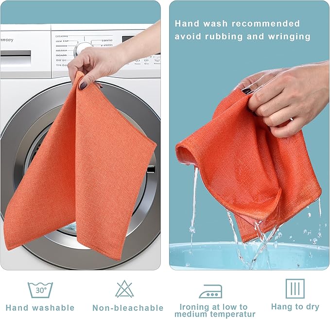 SLKQG Orange Linen Fabric Placemats Set of 4 - Heat Resistant & Machine Washable Table Mats for Holiday Dining, Double-Layered Placemats for Family Gatherings (4, Orange)