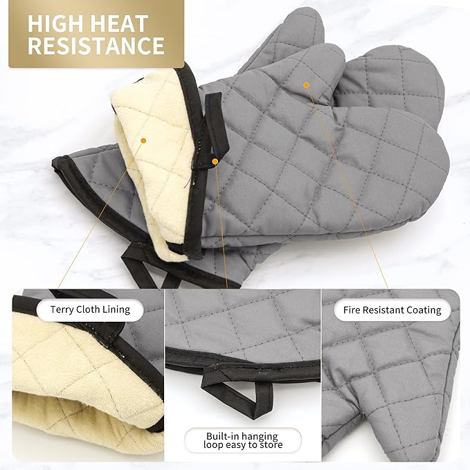 ARCLIBER Oven Mitts 1 Pair of Terry Cloth Lining - Heat Resistant Kitchen Gloves,Flame Oven Mitt Set,15 Inch