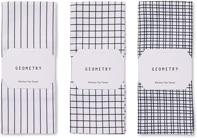 GEOMETRY Kitchen Tea Towels - Quick Dry Microfiber Dish Towels for Kitchen - Everyday Lines 18" x 30" - 3 Pack