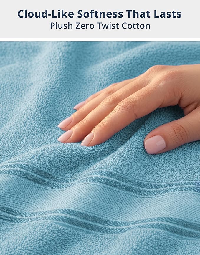 LANE LINEN Luxury Bath Towel Set - 6 Piece Set, 100% Cotton Bathroom Towel, Zero Twist, Quick Dry Shower Towels, Extra Soft Absorbent, 2 Bath, 2 Hand, 2 Wash Cloths - Blue