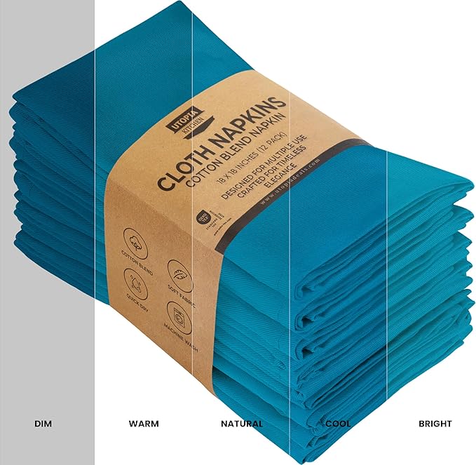 Utopia Kitchen Teal Cloth Napkins [12 Pack, 18x18 Inch] Absorbent Cotton Blend Washable and Reusable for Dinner, Restaurant, Lunch, Wedding and Hotel