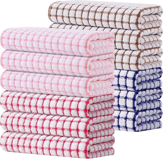 Kitinjoy Cotton 12 Pack Terry Kitchen Towels, 16 x 25 Inches Super Soft and Absorbent Dish Towels, Quick Drying Hand Towels for Kitchen Drying, Mix Colour