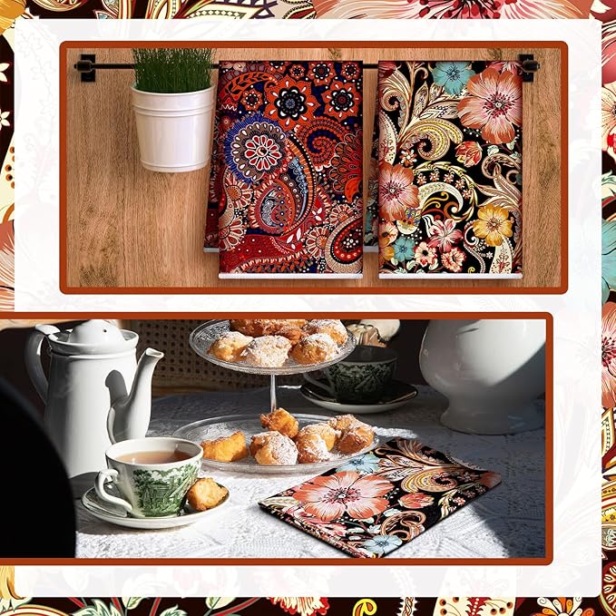 Bencailor 6 Pcs Retro Kitchen Towels 15.7 x 23.6 Inch Farmhouse Vintage Hand Towels Decorative Absorbent Dish Cloth for Bathroom Decor for Cooking Baking Cleaning(Fancy Color,Retro)
