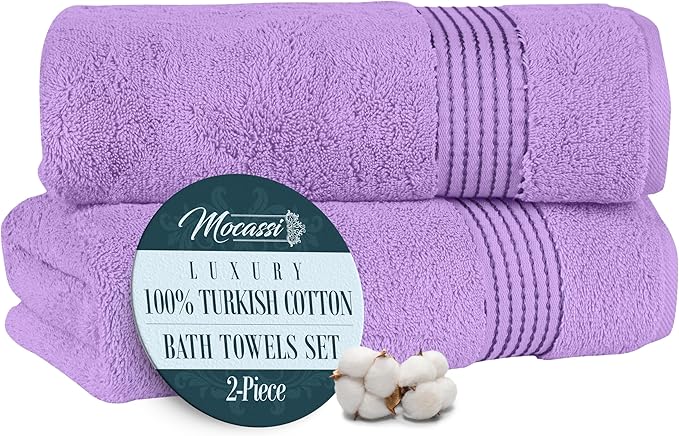 Mocassi Luxury 100% Turkish Cotton 2-Pack Bath Towel Set- Ultra Soft, Quick Dry Highly Absorbent 27 x 54 inch Premium Spa Hotel Quality 2PC Bath Towels - Luxurious Soft Bathroom Towels, Lilac