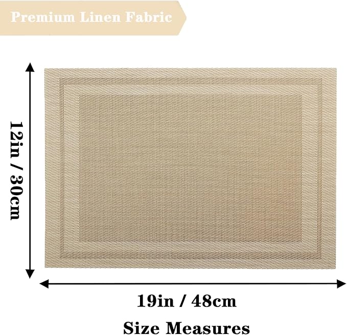 Khaki Placemats Set of 2 - Heat Resistant Non-Slip Place mats for Dining Table, Washable Durable PVC Vinyl Woven Table Mats (Khaki, 2)