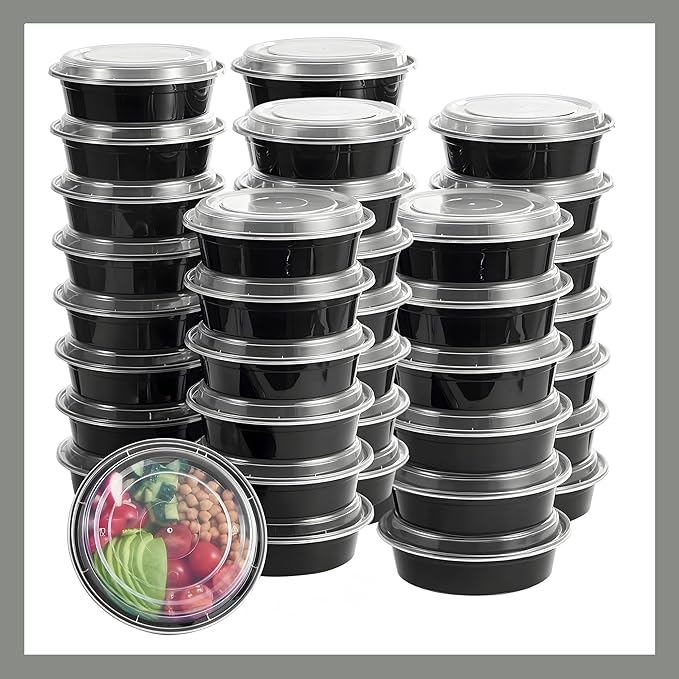 Meal Prep Containers Round [30 Set] x [32 oz] with Lids, 1 compartment, Stackable, Reusable, Leakproof, Food Safe, Microwave, Freezer & Dishwasher Safe for Food Prep Storage (30 Set, 32 oz)
