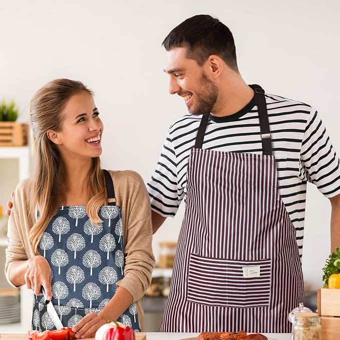 SATINIOR 3 Pieces Waterproof Bib Apron with 2 Pockets Adjustable Cooking Kitchen Apron for Women Men Chef BBQ Baking Cleaning