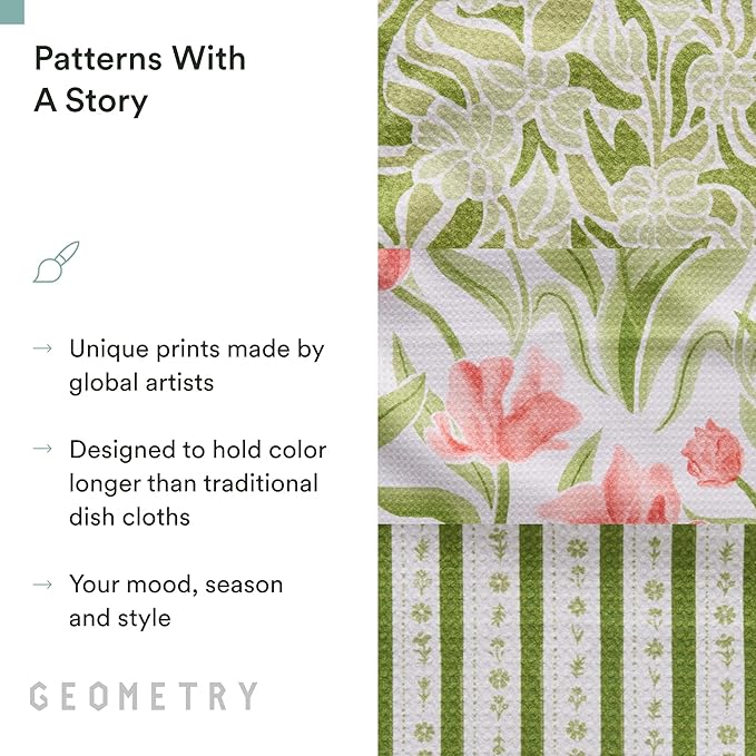 GEOMETRY Kitchen Dish Cloths - Spring & Summer Collection - Premium Dishcloths with Geoweave - Absorbent & Fast Drying Kitchen Towels - Green Goddess, 10" x 10" - 3-Pack