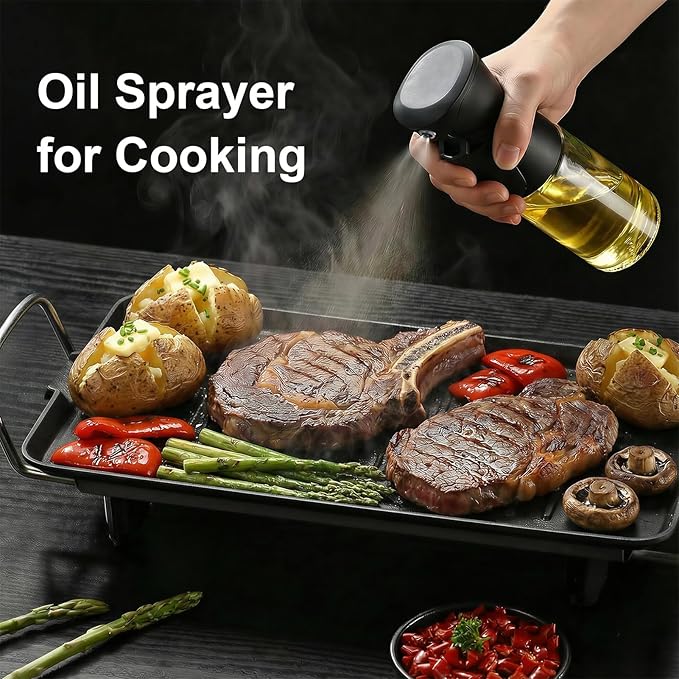 Oil Sprayer for Cooking 250ml/8.5oz 2 Pack Glass Olive Oil Spray Bottle Refillable Dispenser Oil Mister Spray Bottles for Kitchen Gadgets BBQ(Black)