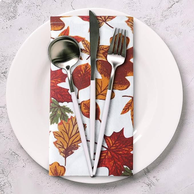 Urban Villa Cloth Napkins Set of 12 (20x20)100% Cotton Napkins Cloth Washable Durable Reusable Absorbent Table Dinner Napkins Cloth for Farmhouse Party Hotel Lunch Restaurant Everyday Use-Leaves Print