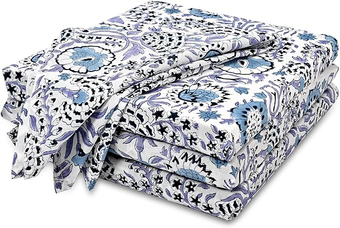 CPC Indigo Blue Indian Block Print Cotton Cloth Napkins Set of 4, 18x18 Reusable Everyday Napkins, Soft, Absorbent, Floral Dinner Napkin, Holiday, Party Gift, Spring,Mother's Day