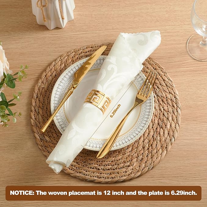 Round Woven Placemats - Boho Rattan Placemats Natural Water Hyacinth Placemat, Farmhouse Weave Place Mats, Rustic Braided Wicker Table Mats for Dining Table,Home,Wedding (12 inch Set of 8)