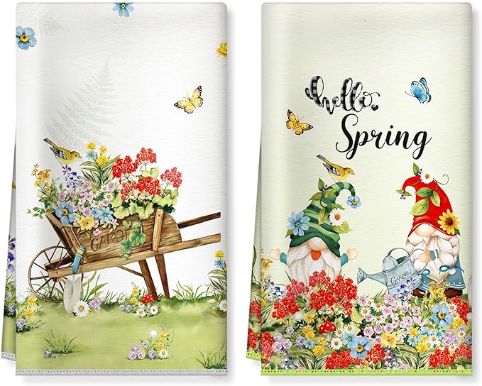Spring Gnome Microfiber Kitchen Towels, Soft Absorbent Hand Towel 15.7 × 23.6 inch, Thick Dish Cloth for Party Anniversary Holiday Decoration, Housewarming Gifts for Mom