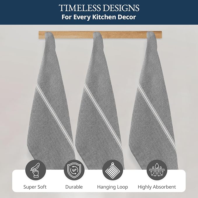 LANE LINEN 100% Cotton Kitchen Towels Set - 6 Pack Kitchen Dish Towels, Soft & Durable Size 14"x25", Good for Polishing Silverware, Cleaning Ceramic Countertops, Machine Washable - Grey Chambray