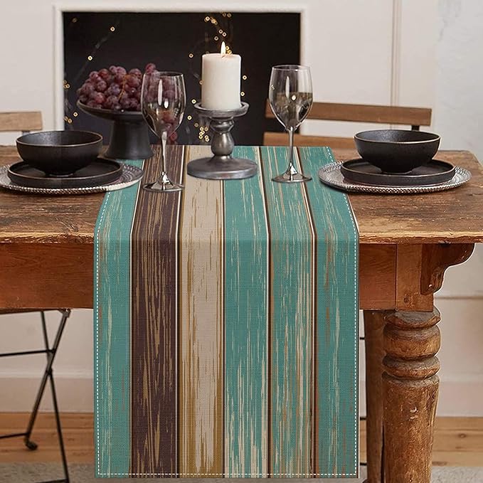 Emvency Farmhouse Table Runner, Vintage Green and Brown Art Painting for Kitchen Coffee Table Family Dinners Holiday Parties Wedding Events Decor(13x72 inch)