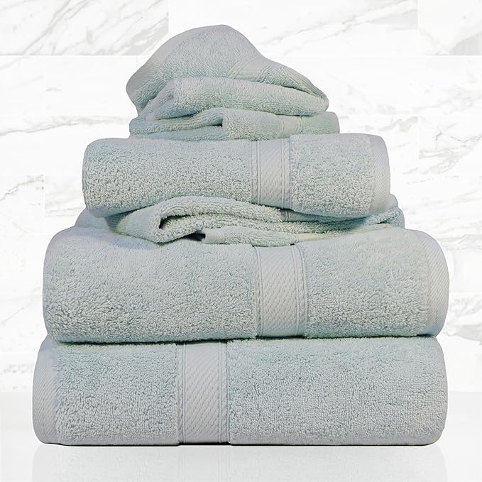 SUPERIOR Egyptian Cotton Pile 6 Piece Towel Set, Includes 2 Bath, 2 Hand, 2 Face Towels/Washcloths, Ultra Soft Luxury Towels, Thick Plush Essentials, Guest Bath, Spa, Hotel Bathroom, Sea Foam