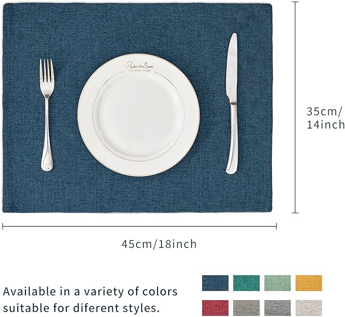 BALCONY & FALCON Placemats Set of 4 Faux Linen Cloth Place Mats Washable Waterproof Wrinkle Resistant Table Placemats for Dining Kitchen Farmhouse Indoor & Outdoor Use(Navy Blue, 13.8”x 17.7”