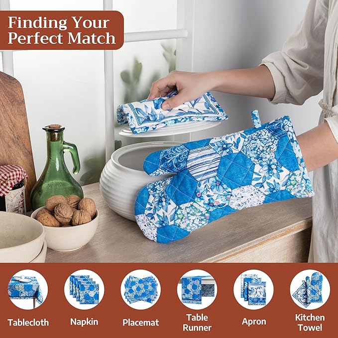 Maison d' Hermine Pot Holders 100% Cotton Heat Resistant Potholders 8" x 8" Hot Pads with Loop BBQ Cooking Baking Gifts for Mothers Day Handling Hot Pans Spring/Summer (Pack of 1, Summer Blues)