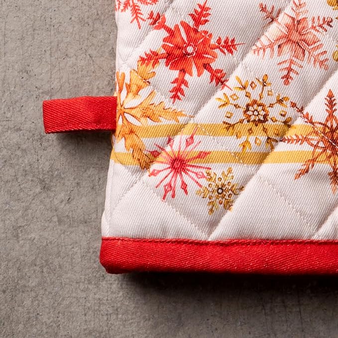Maison d' Hermine Oven Gloves 100% Cotton Oven Mitt 7" x 13" with Loop Heat Resistant BBQ Cooking Gloves for Thanksgiving Christmas Decorations Baking Handling Hot Pans (Pack of 1, Crystal Star)