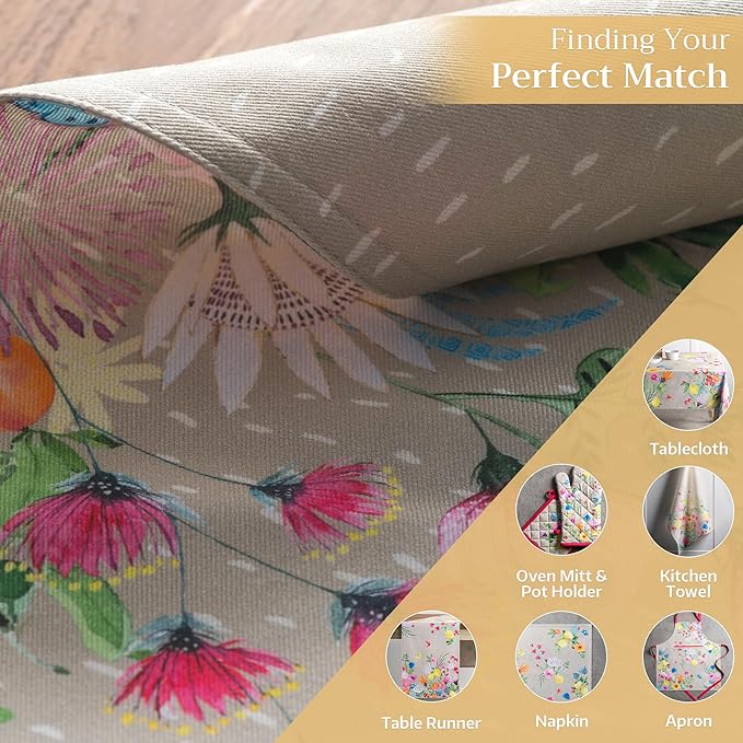 Maison d' Hermine Placemats Set of 4 100% Cotton Washable Cloth Place Mats Reusable Table Mats for Kitchen Dining Party Wedding Gifts for Mothers Day Spring/Summer (Jardin D'Ete - Fog, 13" x 19")