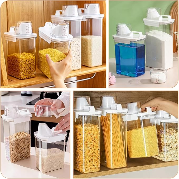 EUBUY 6 Pcs Rice Airtight Storage Container, Rice Container with Measuring Cup & Pour Spout, BPA Free Clear Plastic Kitchen and Pantry Organization Bin for Grain, Flour, Sugar, Oatmeal, Dry Pet Food
