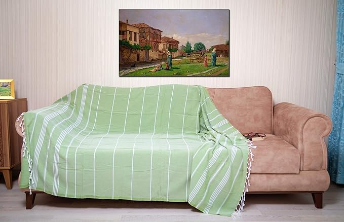 Bersuse Towels Anatolia XL Beach Blanket Throw Blanket Turkish Towel 100% Cotton Extra-Large Quick-Dry Lightweight Premium Peshtemal Towel - 61x82 Inches, Olive Green (Set of 6)