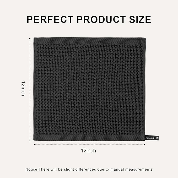 joybest Cotton Kitchen Dish Cloths, 8 Pack Waffle Weave Black Washcloths Ultra Soft Absorbent Dish Towels Quick Drying Dish Rags, 12x12 Inches