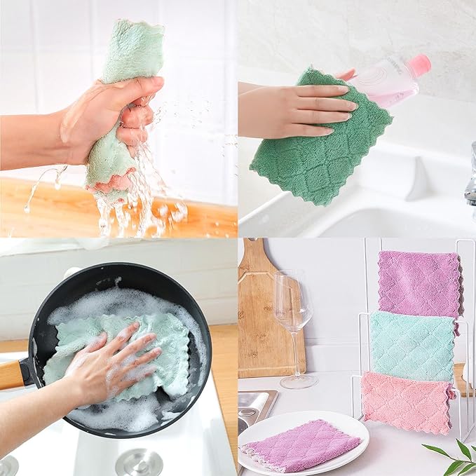 Reusable Microfiber Kitchen Cleaning Cloths – Super Absorbent, Quick-Drying Dish Towels for Kitchen Car Furniture Bowl Tea. 10.6" x 6.3" Coral Velvet Dishcloths Lint-Free Machine Washable 32 Pack Rags