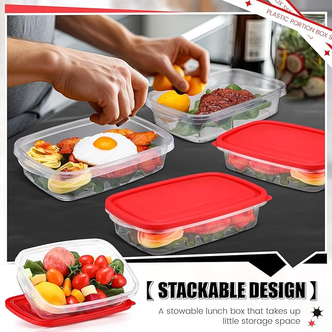 Qinyoung 18 Pcs 33 Oz/ 4 Cups Plastic Food Storage Containers with Lids Portion Box Sets with Cover Stackable Plastic Containers with Lids Microwave Freezer Dishwasher Safe (Red)