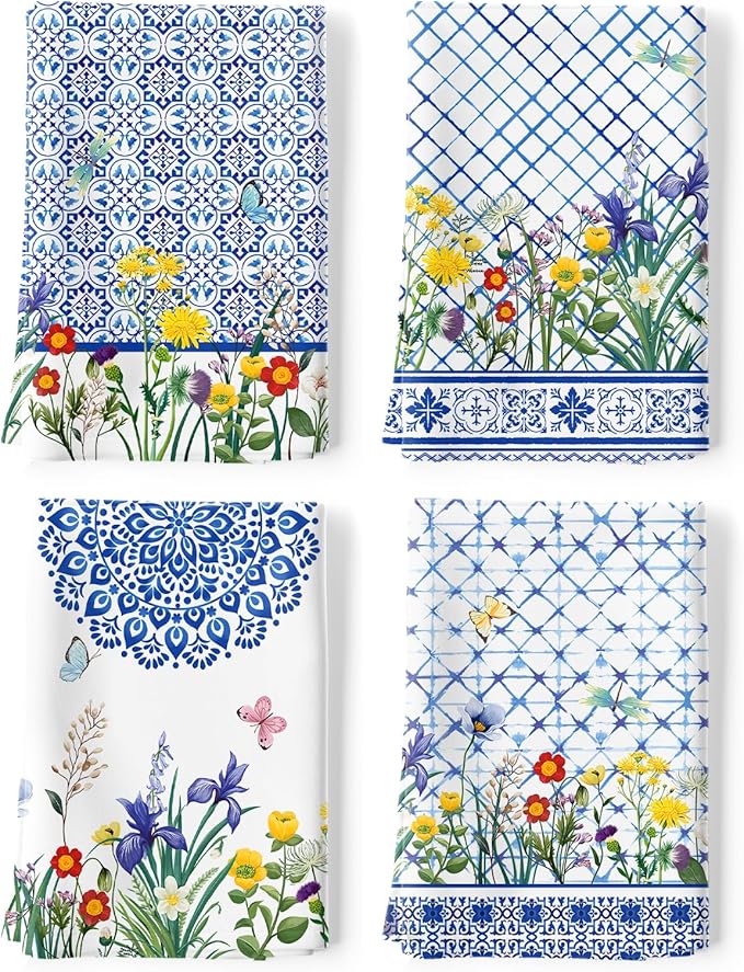 Wildflower Tea Towels, Cotton Kitchen Towel 18.9 × 27.5 inch, Quick Drying Dish Cloth for Party Anniversary Holiday Decoration, Housewarming Gifts for Mom
