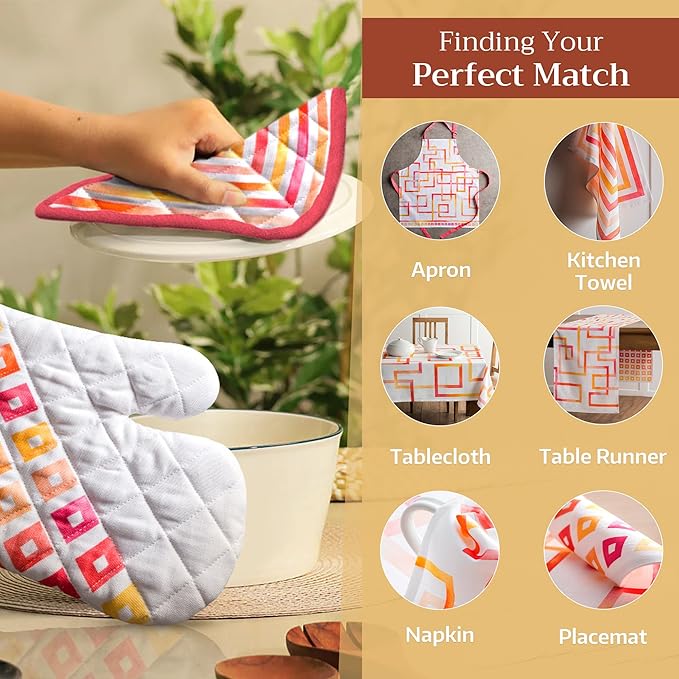 Maison d' Hermine Pot Holders 100% Cotton Heat Resistant Potholders 8" x 8" Hot Pads with Loop BBQ Cooking Baking Gifts for Mothers Day Handling Hot Pans Spring/Summer (Pack of 1, Summer Maze)
